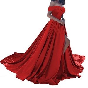 Homdor split off shoulder prom dress